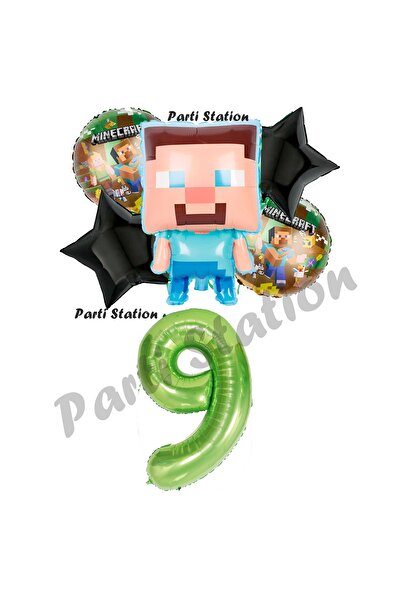 Parti Station Minecraft Balon 9 Yaş Doğum Günü Set Minecraft Konsept Yıldız B...