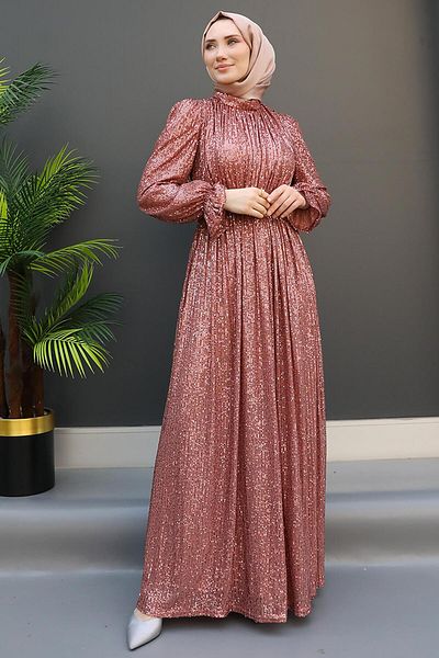GİZ AGİYİM Sequin Butterfly Evening Dress Dried Rose
