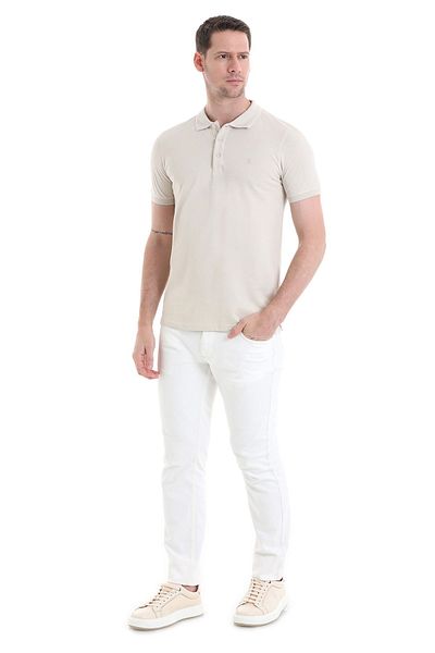 Hatemoğlu Beige Regular Fit Plain 100% Cotton Polo Neck T-Shirt