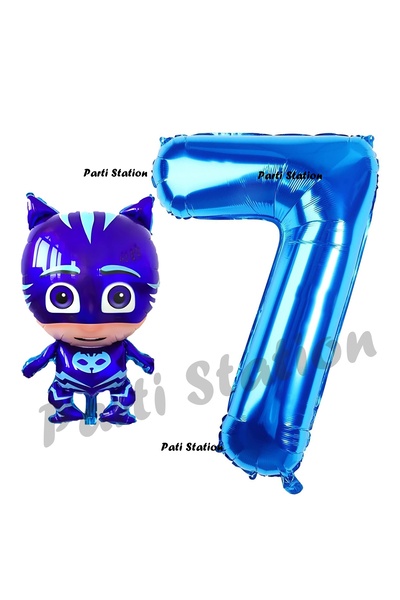 Parti Station Pijamaskeliler Kedi Çocuk Balon 7 Yaş Doğum Günü Set PjMasks Ko...