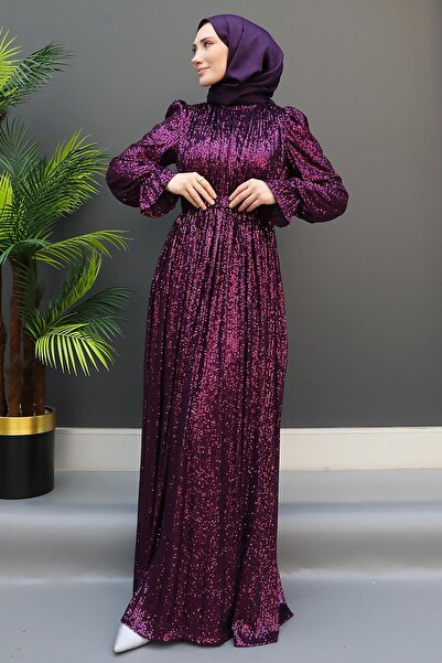 GİZ AGİYİM Βραδινό φόρεμα με παγιέτες πεταλούδα μωβ