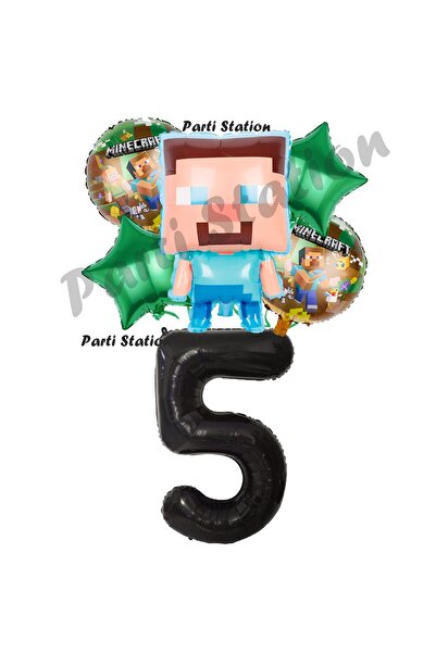 Parti Station Minecraft Balon 5 Yaş Doğum Günü Set Minecraft Konsept Yıldız B...