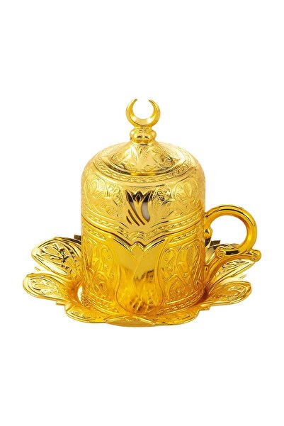 İnova Home Decor Lalezar Lale Tasarım Altın Renk Tekli Türk Kahvesi Fincanı