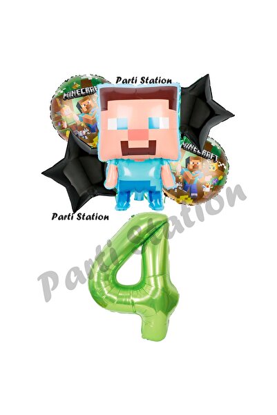 Parti Station Minecraft Balon 4 Yaş Doğum Günü Set Minecraft Konsept Yıldız B...
