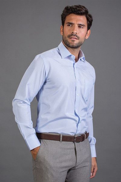 Tudors Cămașă albastră pentru bărbați, cu mânecă lungă, din bumbac, ușor de călcat, cu dungi