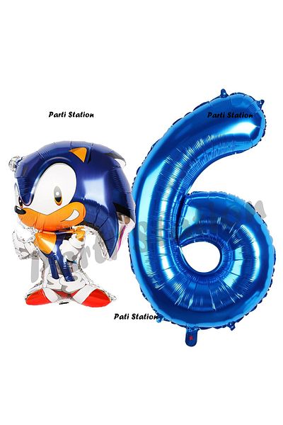 Parti Station 6 Year Old Birthday Fox Sonic Balloon Set - Boom Concept, Navy Blue Number Balloon