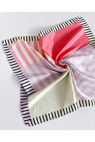 Bikutumutluluk Pastel Renkler Modern Desenli Saten Fular