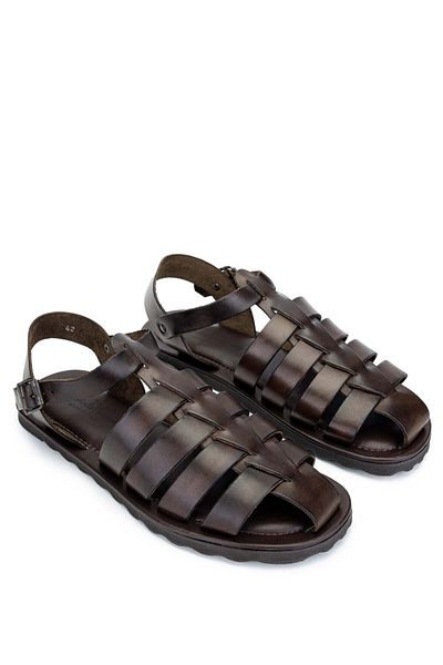 Sandals Factory Men's Genuine Leather Brown Flat Sandals