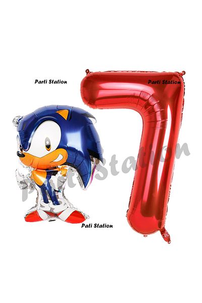 Parti Station 7 Year Old Birthday Set - Fox Sonic Boom Concept Balloon and Red Number Balloon