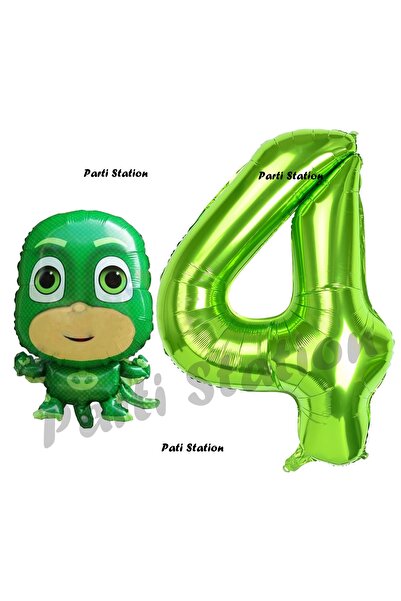 Parti Station Pijamaskeliler Kertenkele Çocuk Balon 4 Yaş Doğum Günü Set PjMa...