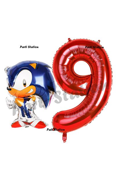 Parti Station Fox Sonic 9 Year Old Birthday Set - Sonic Boom Concept, Red Number Balloon