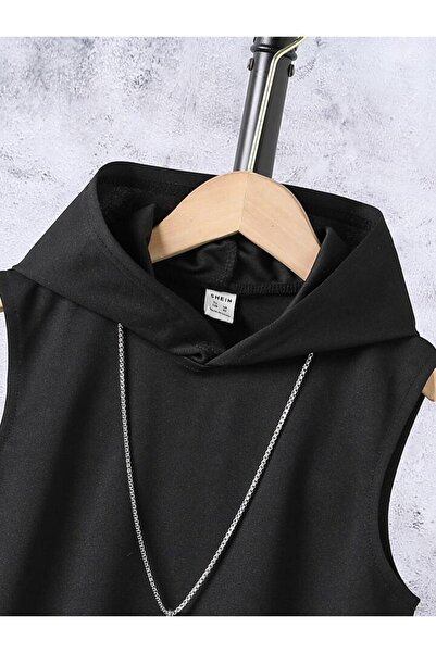 Machetta Label Printed Children's T-shirt and Shorts Set - Sleeveless Hoodie