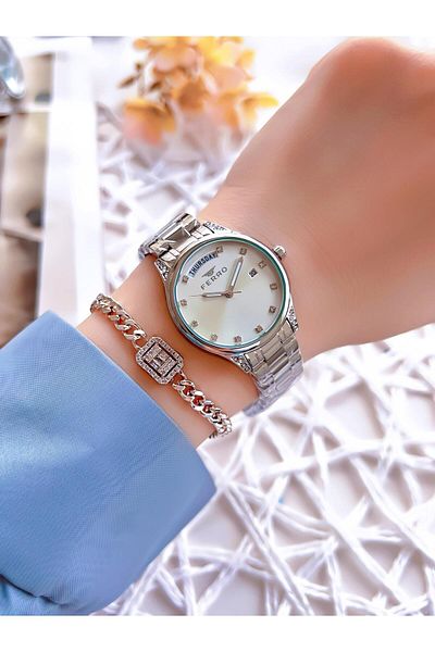 FERRO FerroSilver Color with Calendar Color Non-Tarnish Color-Tossing 3 Atm Special Design Women's Wristwatch EFL21439A