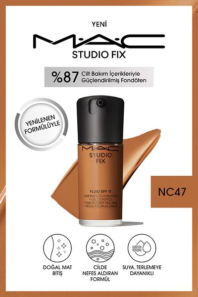 M.A.C Matte Foundation Lasting up to 24 Hours - Studio Fix Fluid Spf15 - Color: Nc47 - 30ml