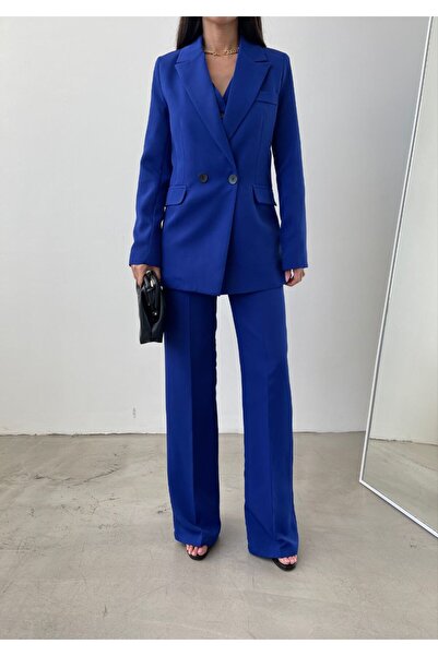 MYGİYİMİSTANBUL سترة سترة بالازو بنطلون بدلة 3 قطع