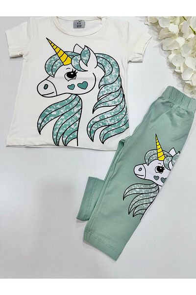 Esterella Unicorn Printed Short Sleeve Tights Girls Set