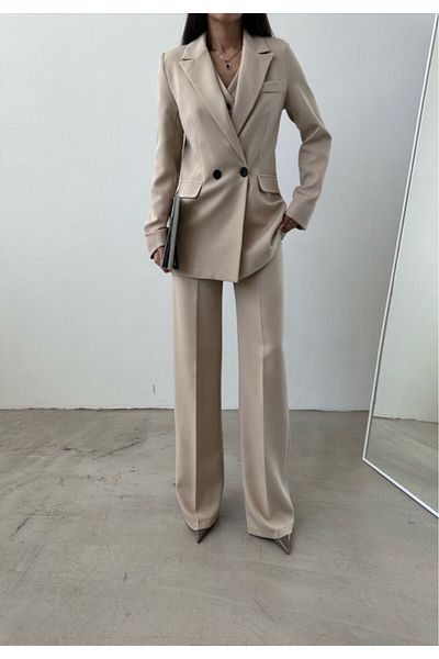 MYGİYİMİSTANBUL jacket vest palazzo pants 3-piece suit