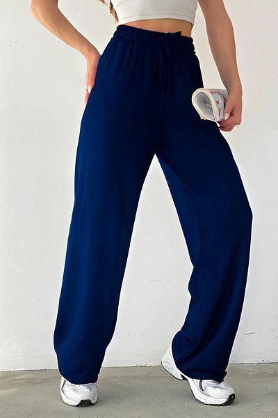 NO 601 Women's Navy Blue Tile Summer Wrapped Fabric Relaxed Cut Pantalon