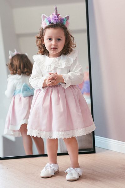Banamio Wendy Scallop Detailed Bow Cotton Lined Girl's Dress