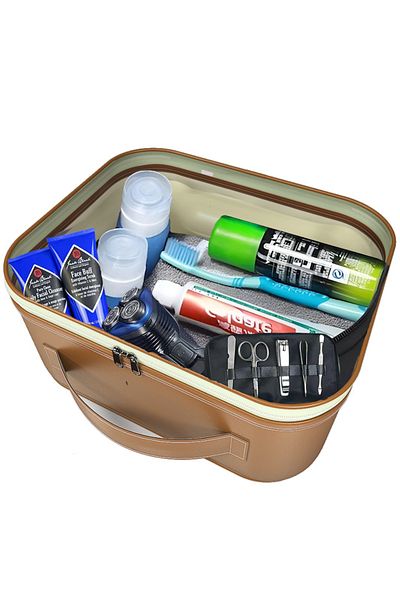 minufco Men's Vegan Faux Leather Liquid-Proof Shaving Set and Toothbrush Personal Care and Travel Bag