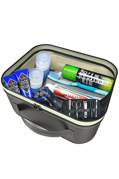 minufco Men's Vegan Faux Leather Liquid-Proof Shaving Set and Toothbrush Personal Care and Travel Bag