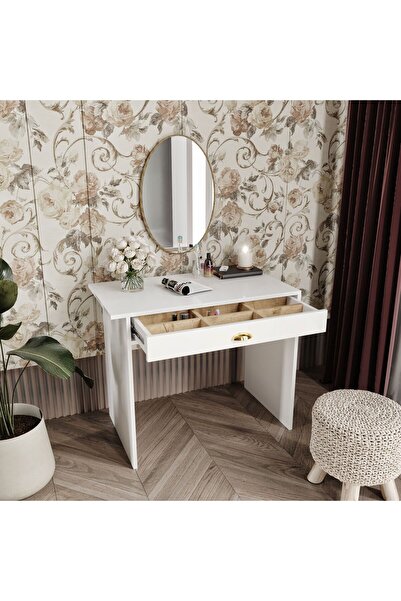MERLİN MOBİLYA Julia Tek Çekmeceli Beyaz Makyaj Masası