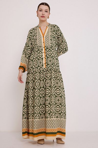 Bigdart Women's Beige Green Viscose Hijab Dress 2423