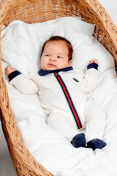 MİNİBORN NEW BORN BOY LONG SLEEVE ECRU WOVEN STRIP DETAIL JUMPSUIT