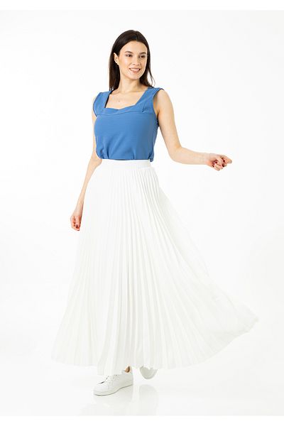 Guzella Maxi Length White Pleated Skirt