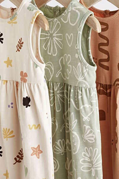 Next Baby Cream Colored Floral Patterned Cotton Romper - Set of 3