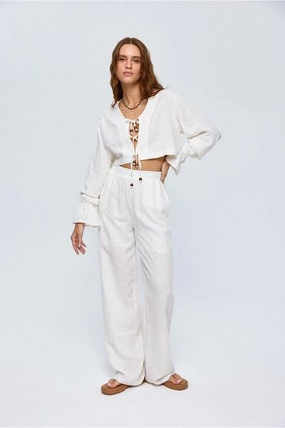 My Blog Ecru Bohemian Beaded Linen Set