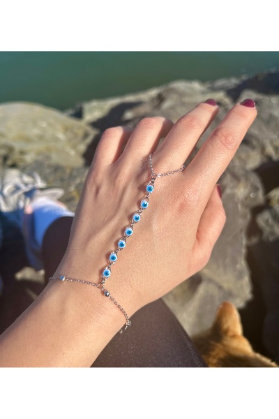 pop up store Silver Color Evil Eye Bead Detail Hand Accessory/Şahmeran