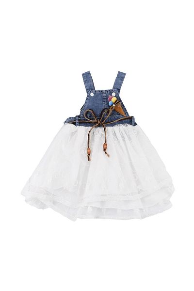 HAYALİM Tulle Baby Girl Denim Dress Blue