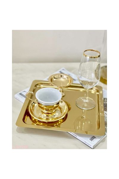 Abant 2-Piece Square Stainless Steel 21x21cm Square Coffee, Promise, Engagement, Service Presentation Tray