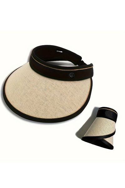 pouniq Beige Visor Straw Hat - Tennis/Golf Women's Hat - Adjustable & Foldable Visor