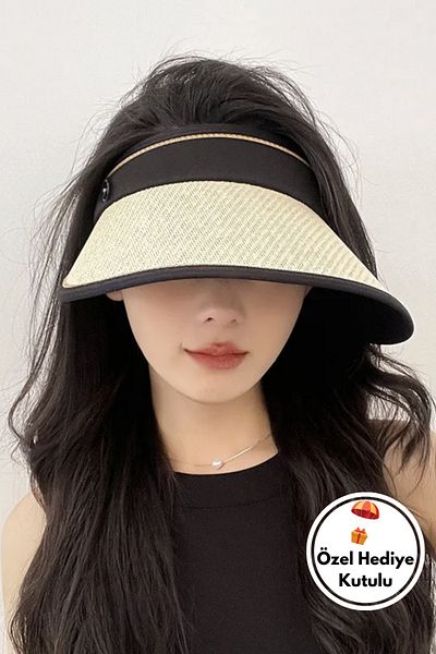 pouniq Beige Visor Straw Hat - Tennis/Golf Women's Hat - Adjustable & Foldable Visor