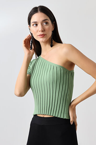Devinka Жіноча футболка з одним плечем, трикотажна, зелена