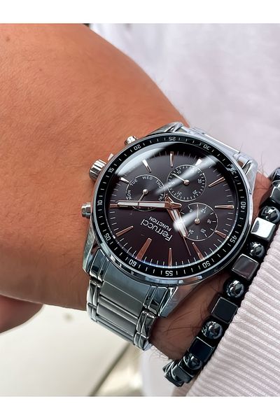 Ferrucci ALL MECHANISMS ACTIVE Steel Case Steel Band Men's Wrist Watch with Bracelet gift