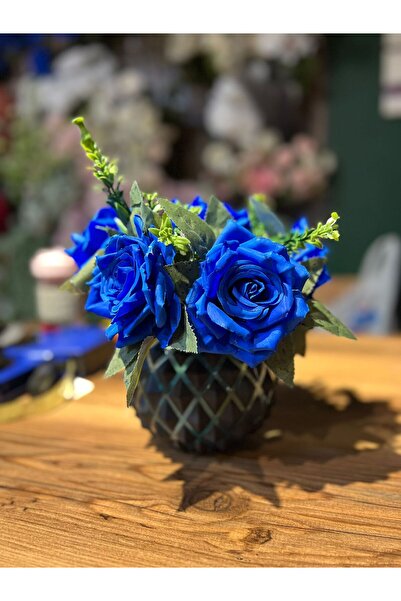 sedoshhomevision مزهرية شفافة على شكل قرص العسل مع ترتيب وردة زرقاء