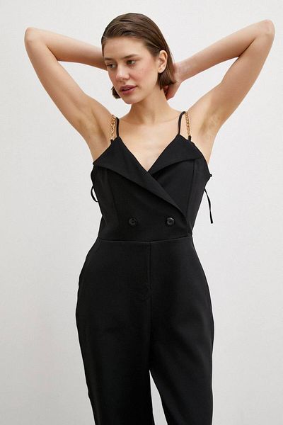 PODERİA BUTİK Chain Strap Crochet Collar Jumpsuit