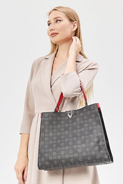 Morpelikan حقيبة كتف نسائية - أسود، مقبض متباين، قفل مونوغرام