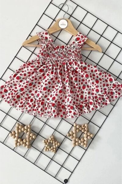 Bamoola فستان صيفي للأطفال - أطفال (فراولة - ليمون - برتقالي) منقوش