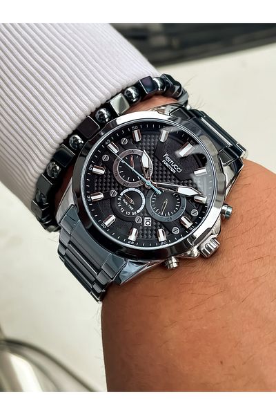 Ferrucci ALL MECHANISMS ACTIVE Steel Case Steel Band Men's Wrist Watch with Bracelet gift