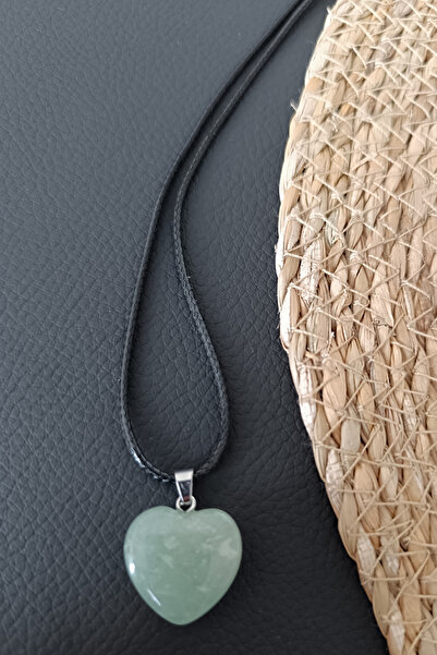 MGA DOĞAL TAŞ Aventurin Doğal Taş Kolye Orijinal Değerli Taş Kolye Kalp Kesim Kolye