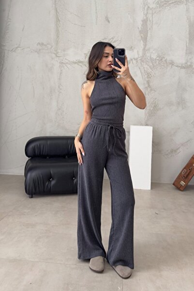 FMN Collection όρθιος λαιμός μηδενικό μανίκι κάτω από τη μπλούζα ψηλόμεσο φαρδύ παντελόνι διπλό ισοδύναμο κοστούμι zr pinterest