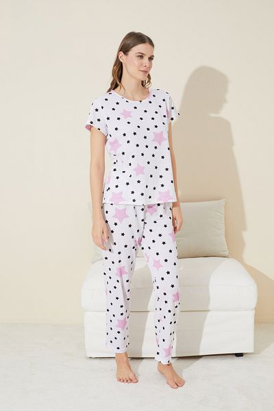 Siyah İnci Set de pijamale tricotate cu model de stea de culoare albă