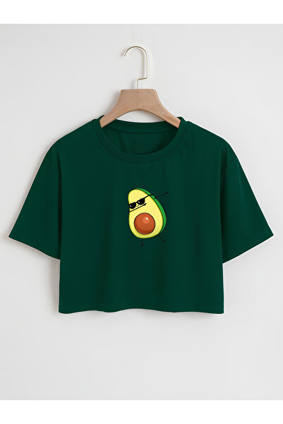 Ginevra Γυναικείο μπλουζάκι Oversize Crew Neck Avocado Printed Crop