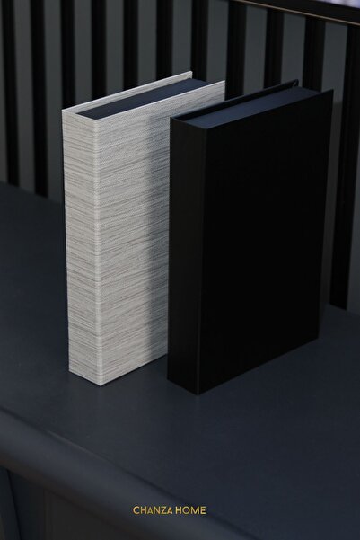 CHANZA HOME 2'li Dekoratif Kitap Kutu Seti Siyah ve Bej Kitap Kutu