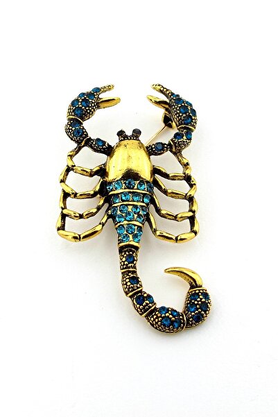 Solfera Mavi Taşlı Akrep Burç Scorpion Zirkon Taşlı Yaka İğnesi Broş RZ175