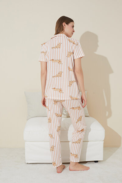 Siyah İnci Σετ πιτζάμες με πλεκτά κουμπιά με μοτίβο σκύλου με λευκό βιζόν